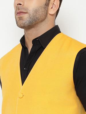 yellow solid nehru jacket - 18415467 - Standard Image - 6