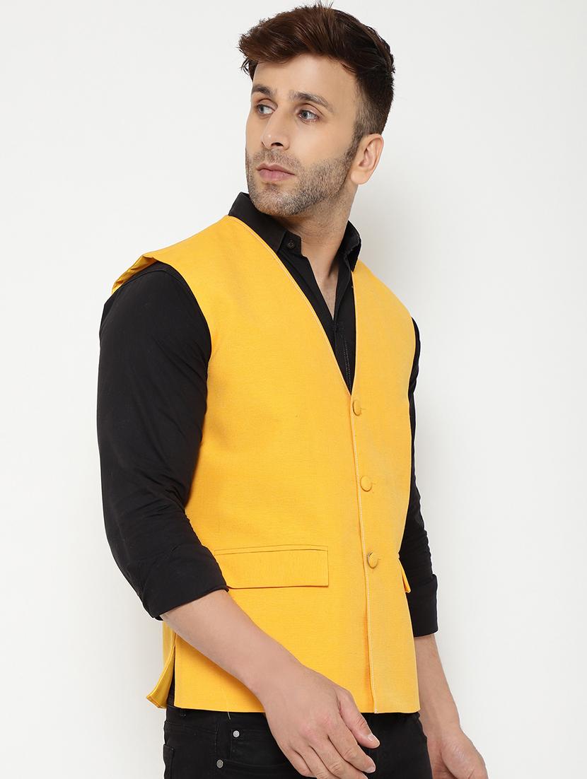 yellow solid nehru jacket - 18415467 - Zoom Image - 2