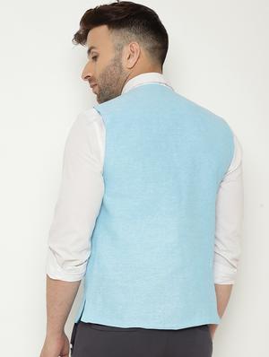 light blue solid nehru jacket - 18415472 - Standard Image - 4