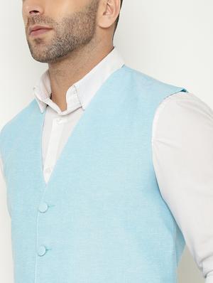 light blue solid nehru jacket - 18415472 - Standard Image - 6