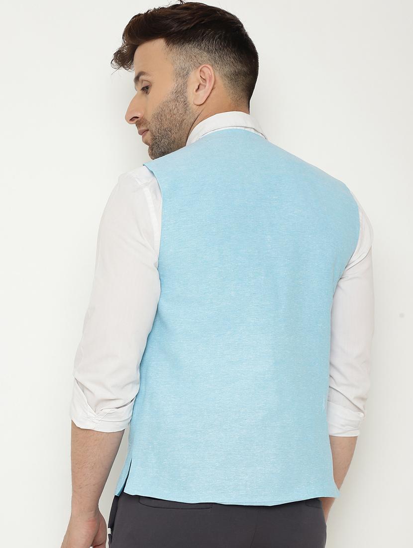 light blue solid nehru jacket - 18415472 - Zoom Image - 4
