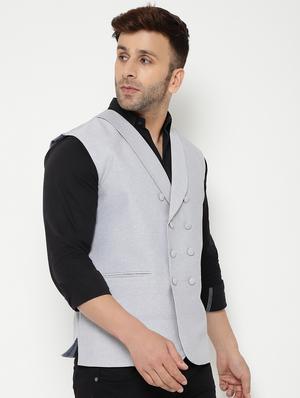 grey solid nehru jacket - 18415475 - Standard Image - 2