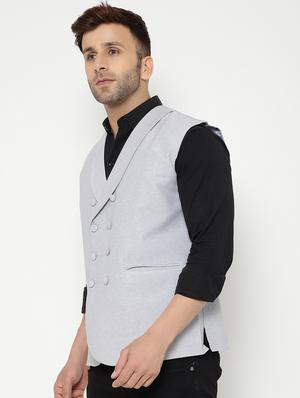 grey solid nehru jacket - 18415475 - Standard Image - 3