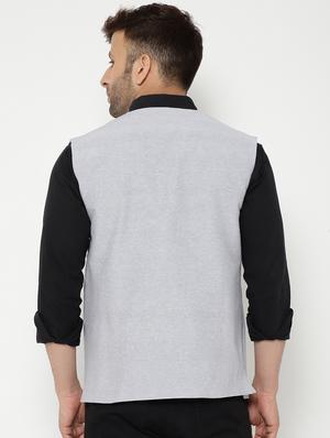 grey solid nehru jacket - 18415475 - Standard Image - 4