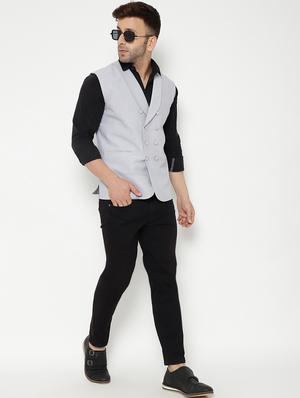 grey solid nehru jacket - 18415475 - Standard Image - 5