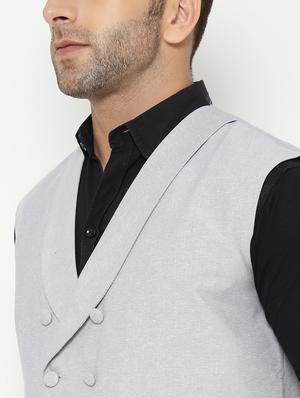 grey solid nehru jacket - 18415475 - Standard Image - 6