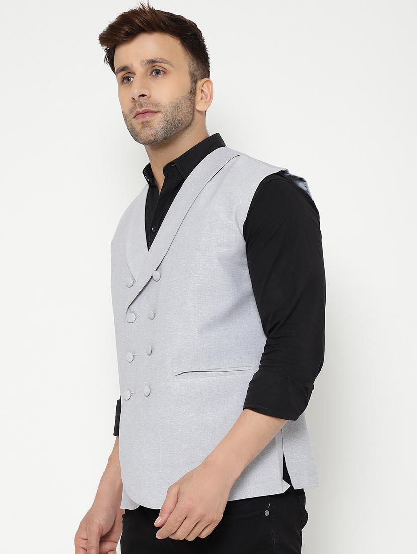 grey solid nehru jacket - 18415475 - Zoom Image - 3