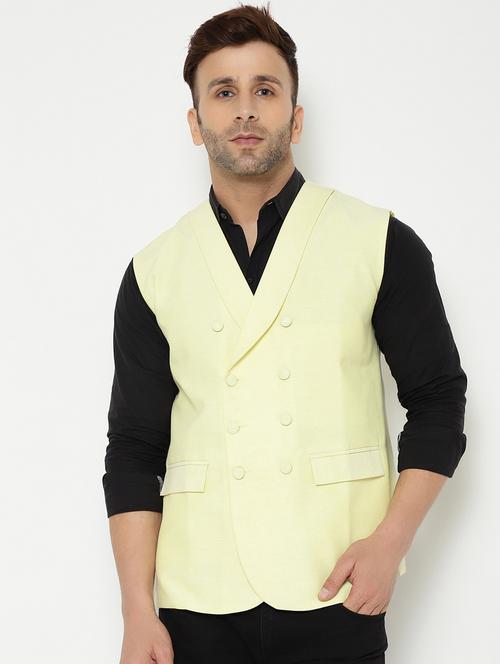 yellow solid nehru jacket - 18415476 - Standard Image - 1