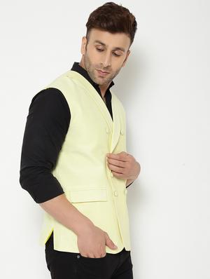yellow solid nehru jacket - 18415476 - Standard Image - 2