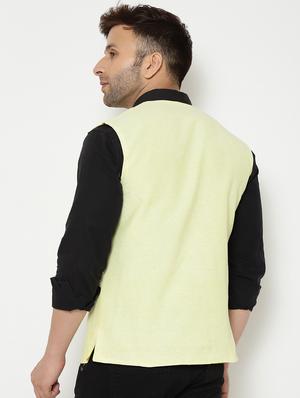 yellow solid nehru jacket - 18415476 - Standard Image - 4