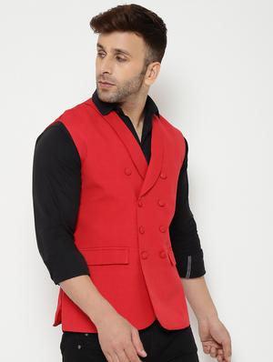 red solid nehru jacket - 18415481 - Standard Image - 2