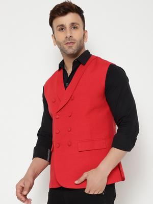 red solid nehru jacket - 18415481 - Standard Image - 3