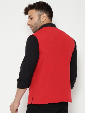 red solid nehru jacket - 18415481 - Standard Image - 4
