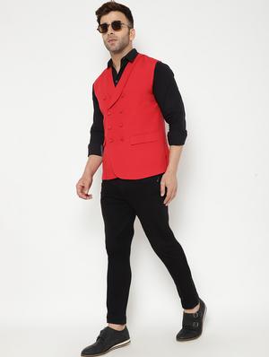red solid nehru jacket - 18415481 - Standard Image - 5