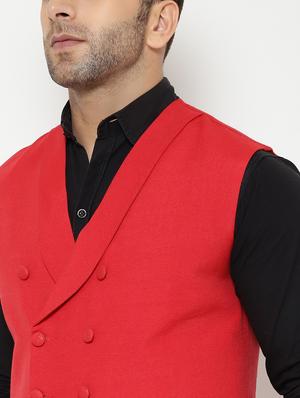 red solid nehru jacket - 18415481 - Standard Image - 6