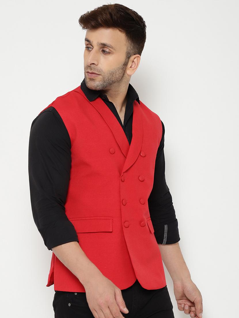 red solid nehru jacket - 18415481 - Zoom Image - 2