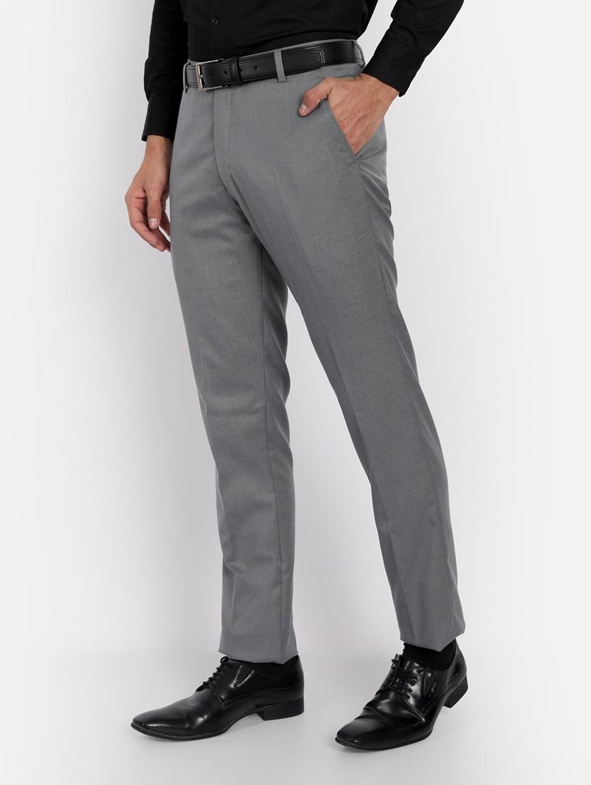 grey solid flat front formal trouser - 18415877 - Zoom Image - 2