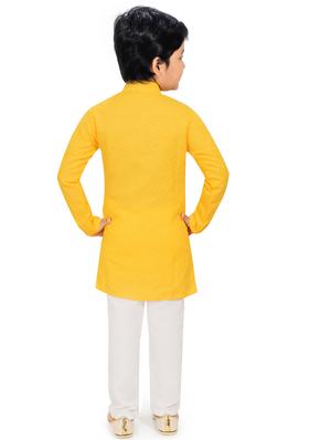 yellow solid kurta pajama set - 18415890 - Standard Image - 3