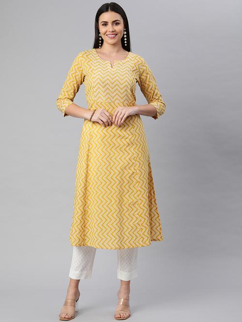 yellow cotton kurta pant set - 18416248 - Standard Image - 1