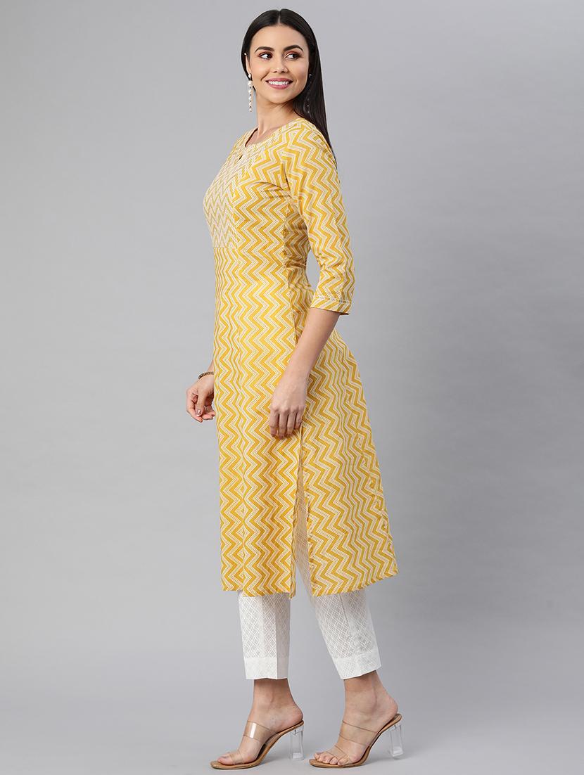 yellow cotton kurta pant set - 18416248 - Zoom Image - 2