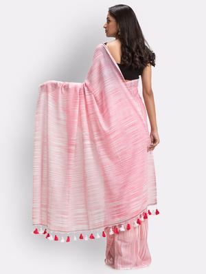 women's stripes pink colored saree with blouse - 18416883 -  Standard Image - 1