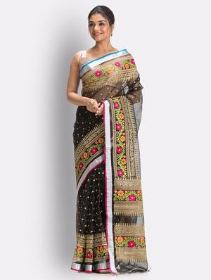 black handloom saree with blouse - 18416947 - Standard Image - 2