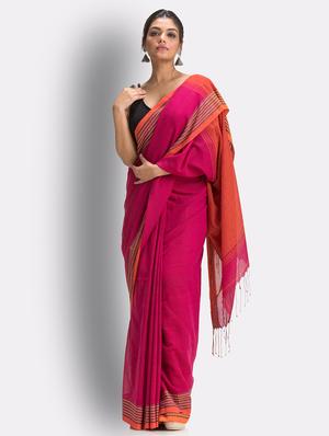 pink handloom saree with blouse - 18416953 - Standard Image - 3
