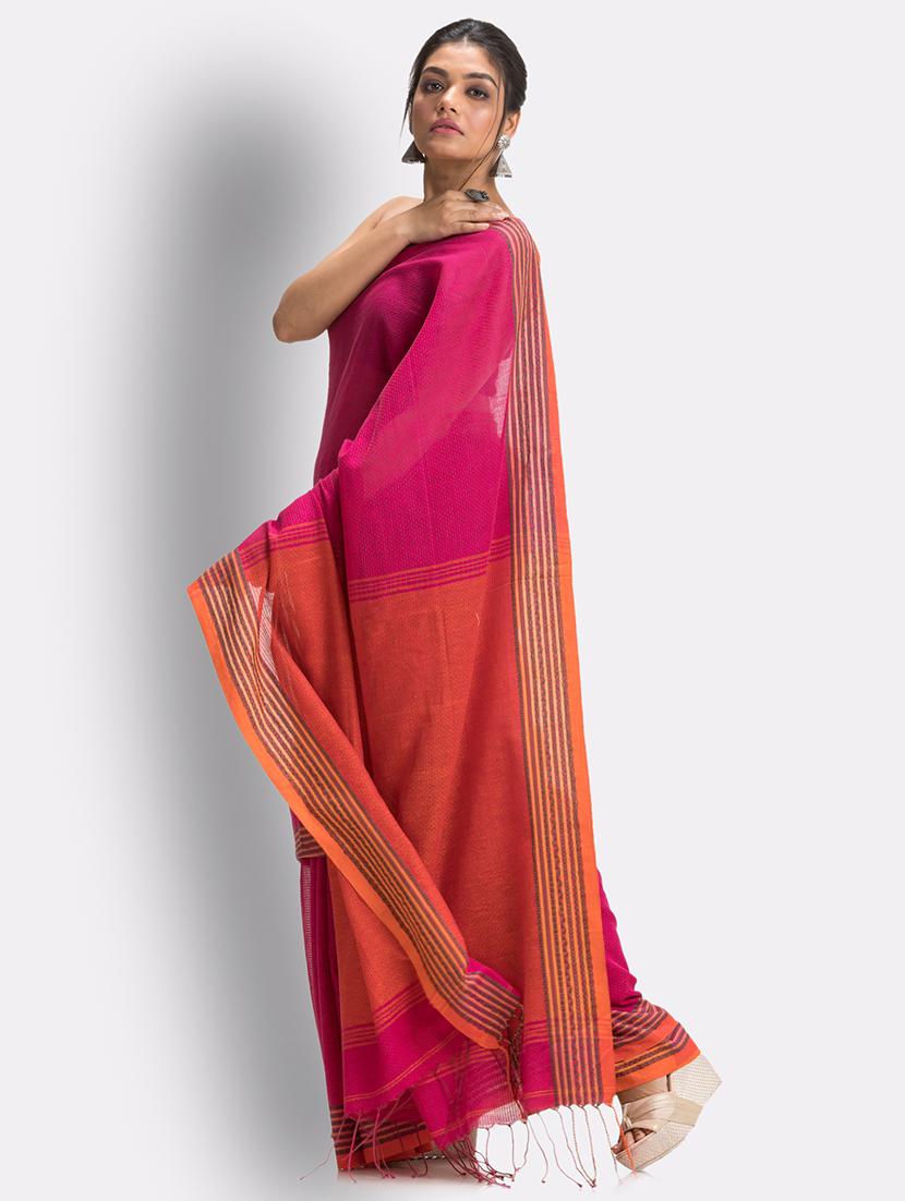pink handloom saree with blouse - 18416953 - Zoom Image - 2