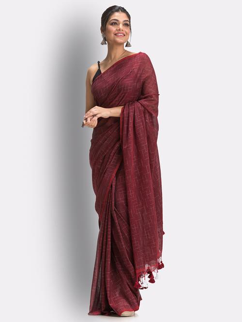 maroon handloom saree with blouse - 18416957 - Very Small Image - 1