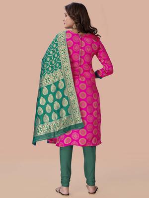 self design banarasi work unstitched suit set - 18417076 - Standard Image - 3