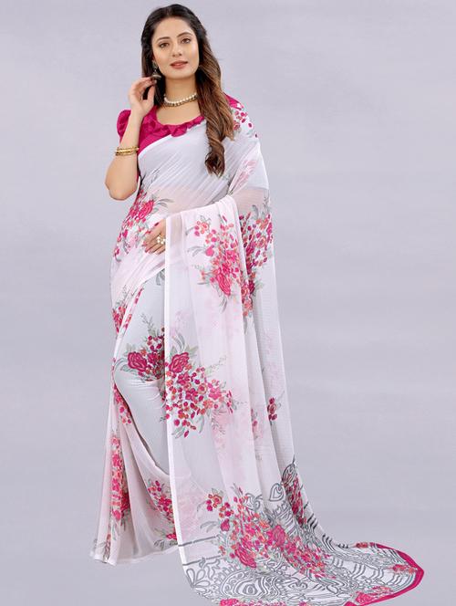 floral printed saree with blouse - 18417206 - Very Small Image - 1