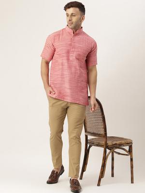 red solid short kurta - 18417424 - Standard Image - 4