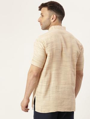 beige solid short kurta - 18417427 - Standard Image - 3