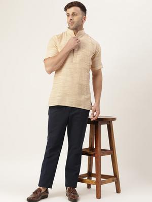beige solid short kurta - 18417427 - Standard Image - 4