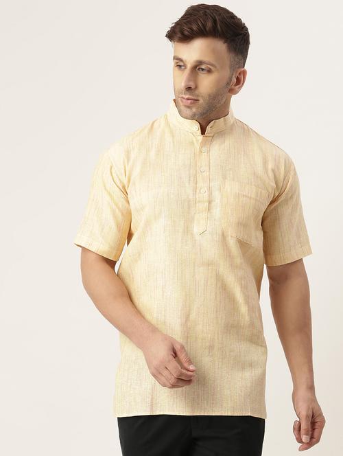 beige solid short kurta - 18417432 - Standard Image - 1