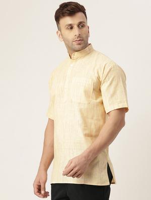 beige solid short kurta - 18417432 - Standard Image - 2