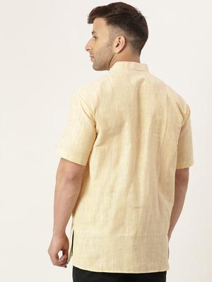 beige solid short kurta - 18417432 - Standard Image - 3