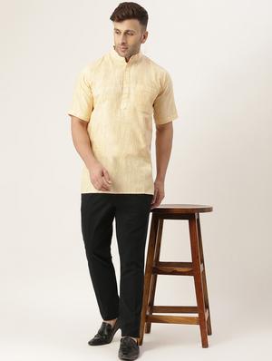 beige solid short kurta - 18417432 - Standard Image - 4