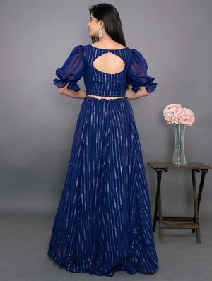 blue faux georgette flared lehenga - 18417847 - Standard Image - 3