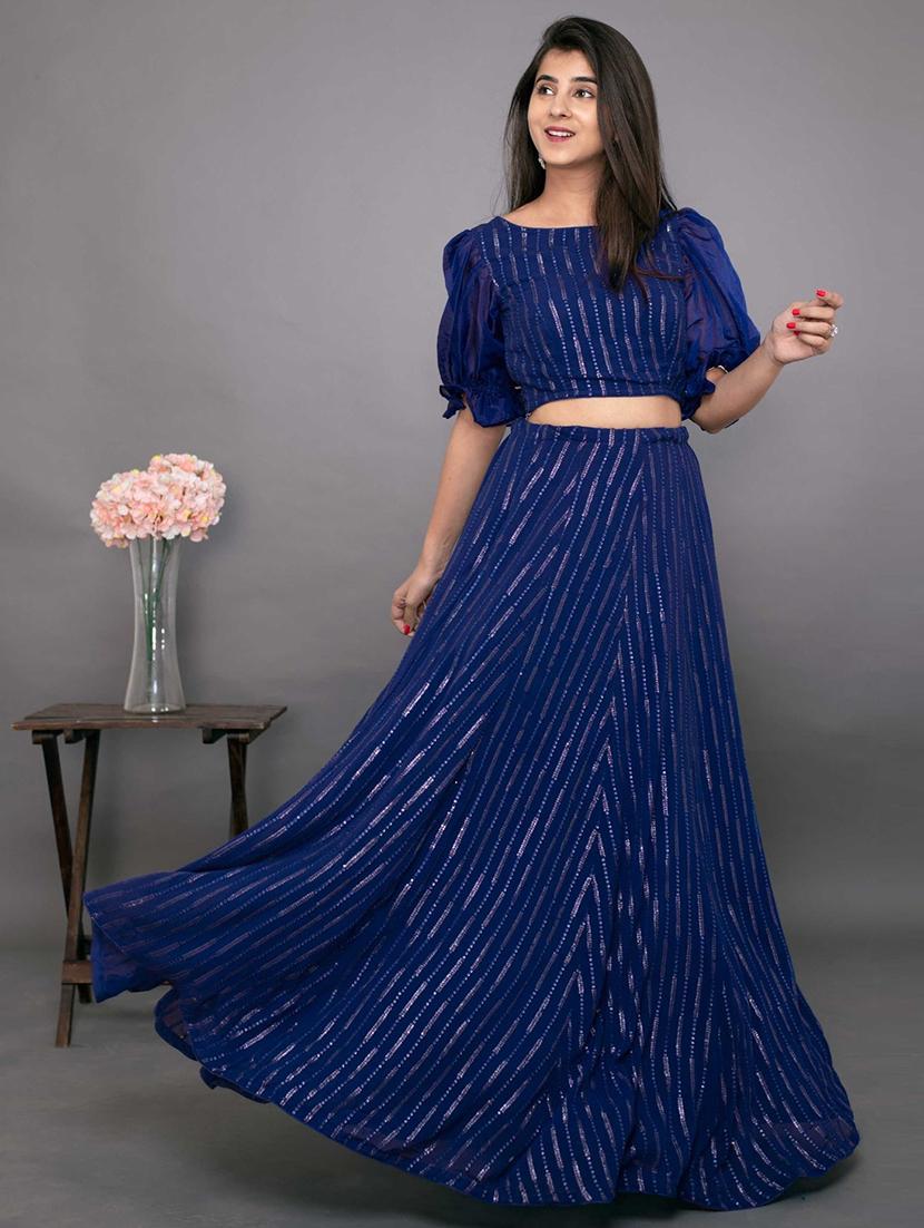 blue faux georgette flared lehenga - 18417847 - Zoom Image - 2