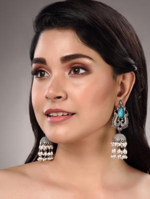 green brass jhumka earring - 18417867 - Standard Image - 3