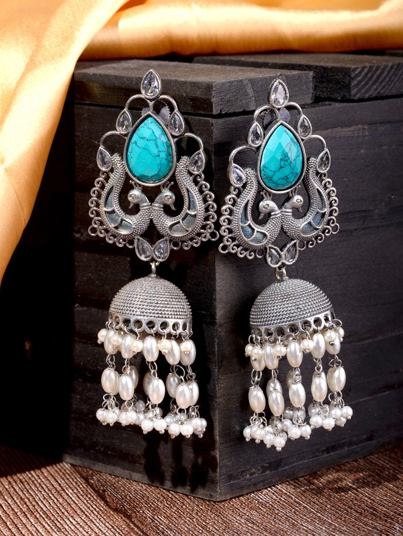green brass jhumka earring - 18417867 - Zoom Image - 2