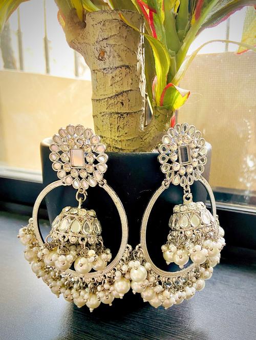 silver brass jhumka earring - 18418159 - Very Small Image - 1
