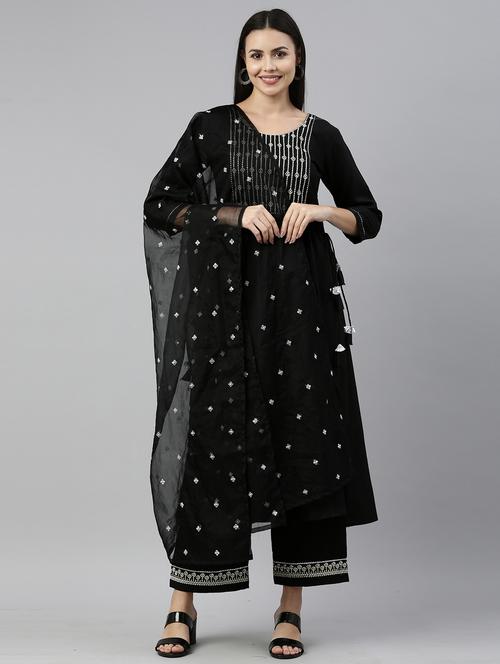 black cotton blend kurta pant set - 18418171 - Standard Image - 1