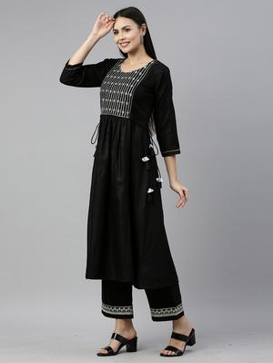 black cotton blend kurta pant set - 18418171 - Standard Image - 2