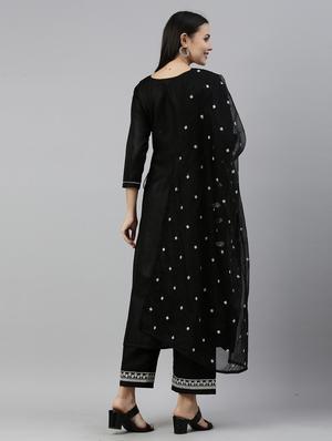 black cotton blend kurta pant set - 18418171 - Standard Image - 3