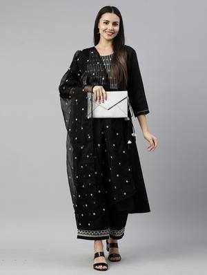 black cotton blend kurta pant set - 18418171 - Standard Image - 4