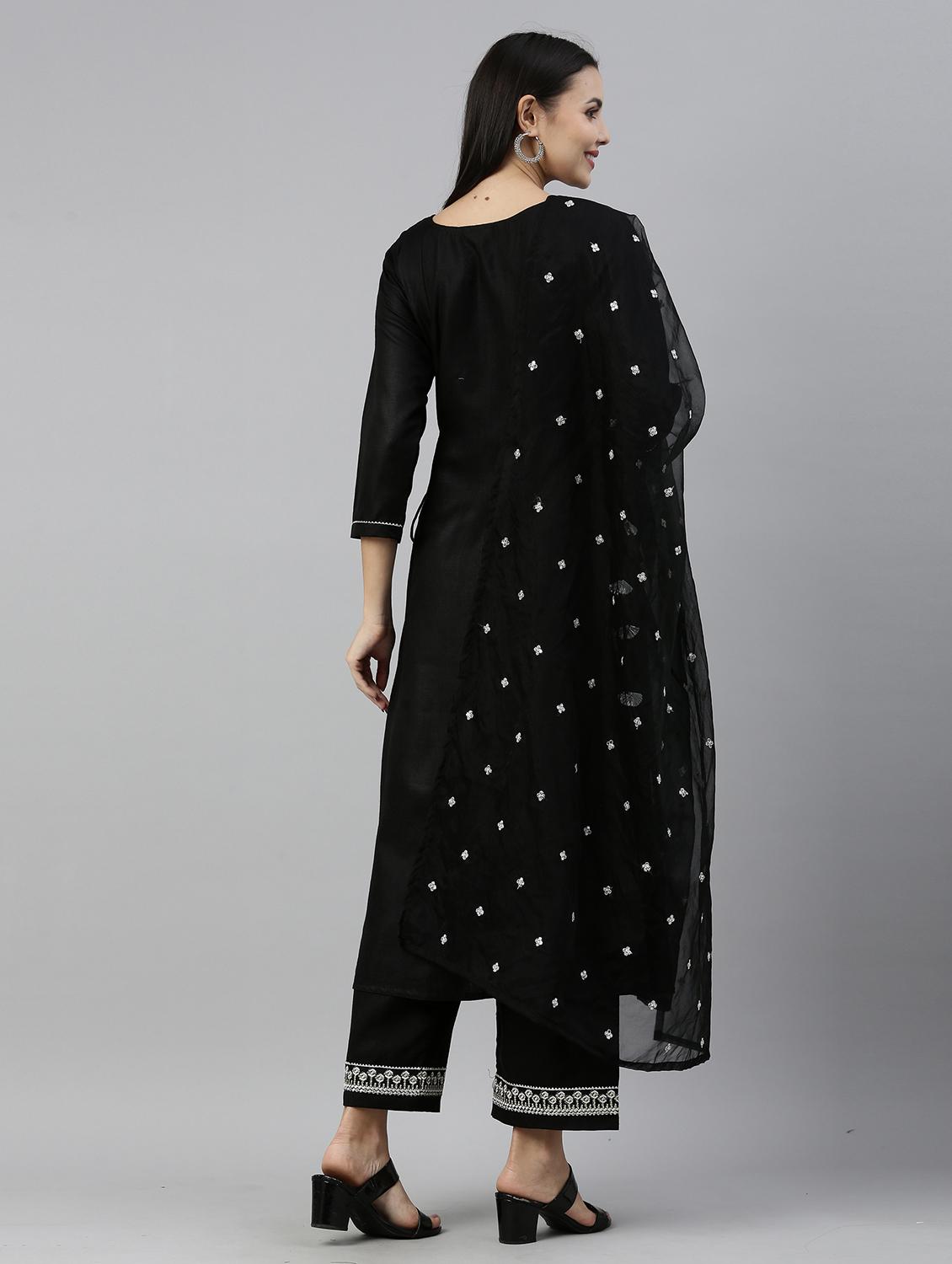 black cotton blend kurta pant set - 18418171 - Zoom Image - 3