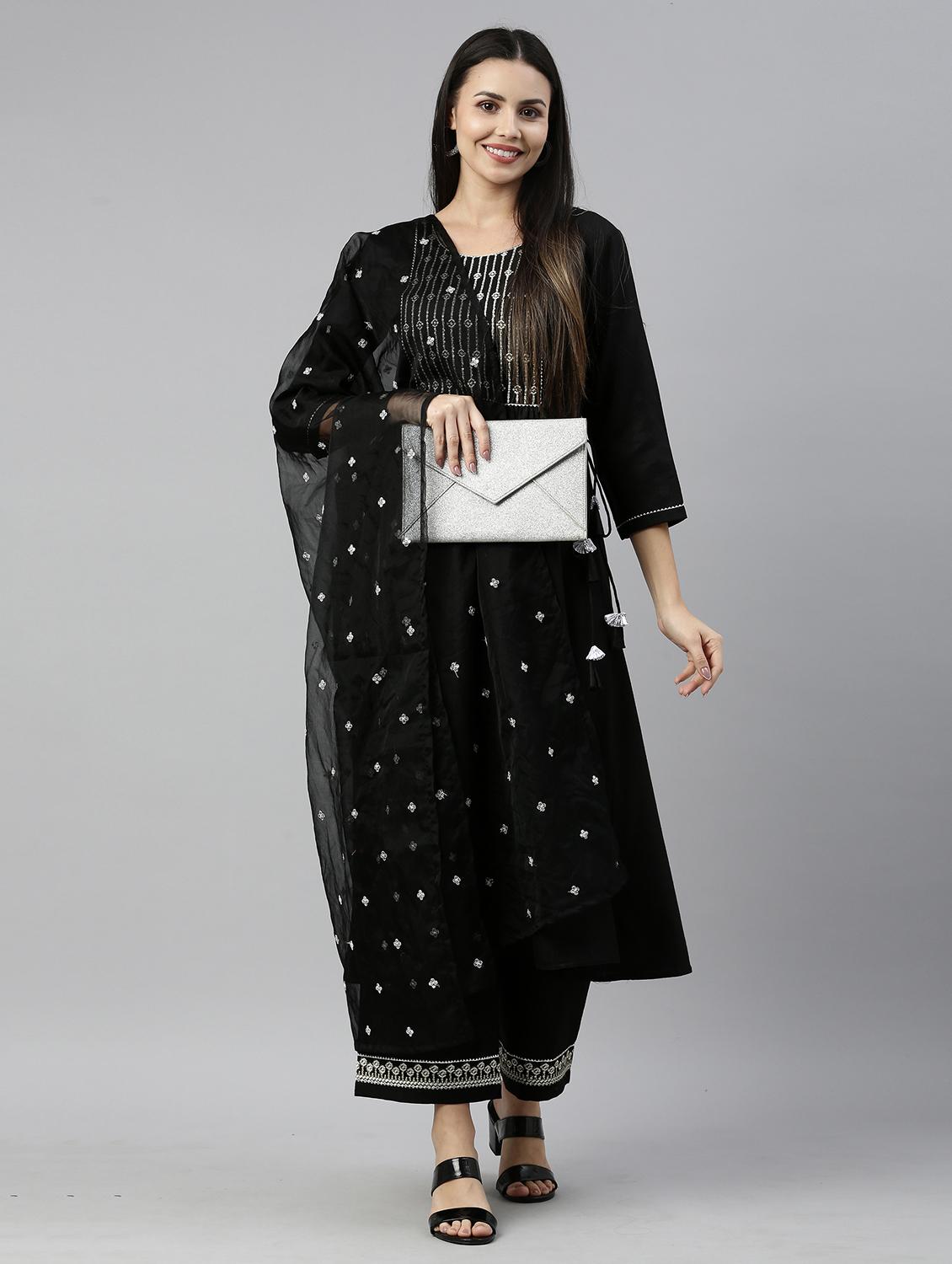 black cotton blend kurta pant set - 18418171 - Zoom Image - 4