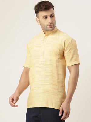 beige melange short kurta - 18418207 - Standard Image - 2
